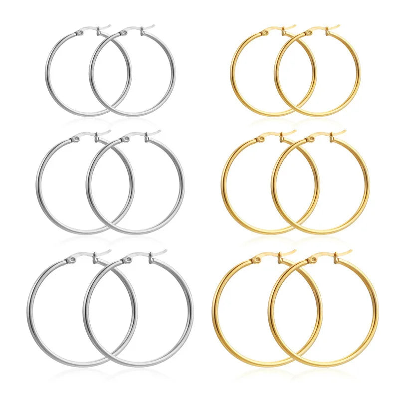 Gold Color Stainless Steel Hoop Earrings For Women And Men Big Small Circle Round Ear Jewelry Korean Style Popular Hoop Earrings For Women And Men Made Of Stainless Steel In Gold Color With Big And Small Circle Design Ideal F