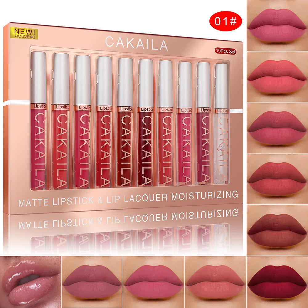 Matte Liquid Lipstick Lip Oil 10pc/set, Waterproof Velvet Lip Gloss Long Lasting Non-transfer Nude Red Pink Daily &Party Makeup mbzr