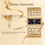 Gold Rectangle Women Watch Full Rhinestone Bezel Wide Hollow Link Bracelet Luxury Bling White Dial Fashion Ladies Quartz Dress Wristwatch For Party Wedding