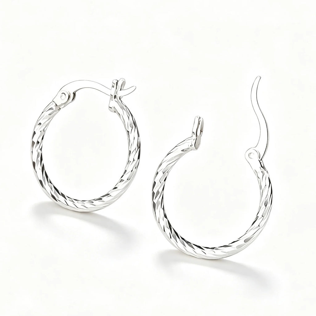 925 Sterling Silver Twisted Hoop Earrings Shiny Polished Textured Circle Earrings Hypoallergenic Premium Women Fashion Jewelry