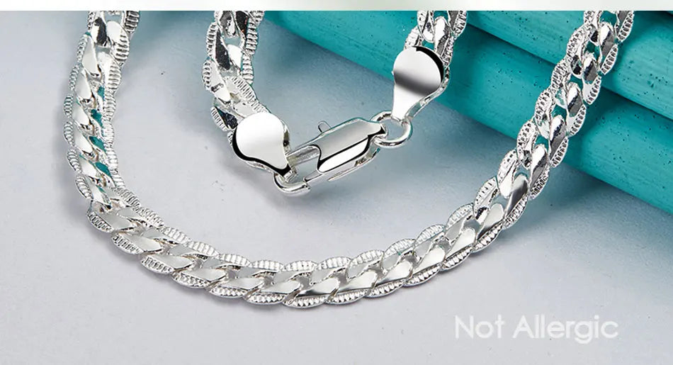 Men Women 6mm Side Link Chain Necklace S925 Sterling Silver Hypoallergenic Never Fade Multi Sizes 16 18 20 22 24 Inch Minimalist Luxury Fine Jewelry Gift For Wedding Engagement Anniversary Birthday Wholesale