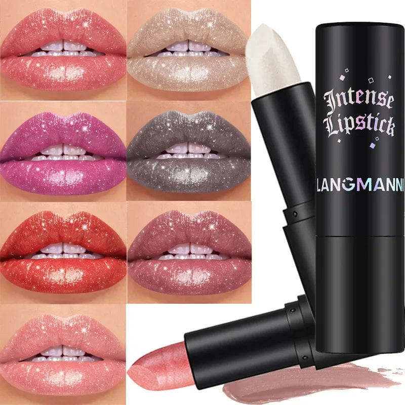 Glitter Lipstick Nude Gray Metallic Diamond Waterproof Long-Lasting Shiny Gloss Pearl Lip Tint Makeup