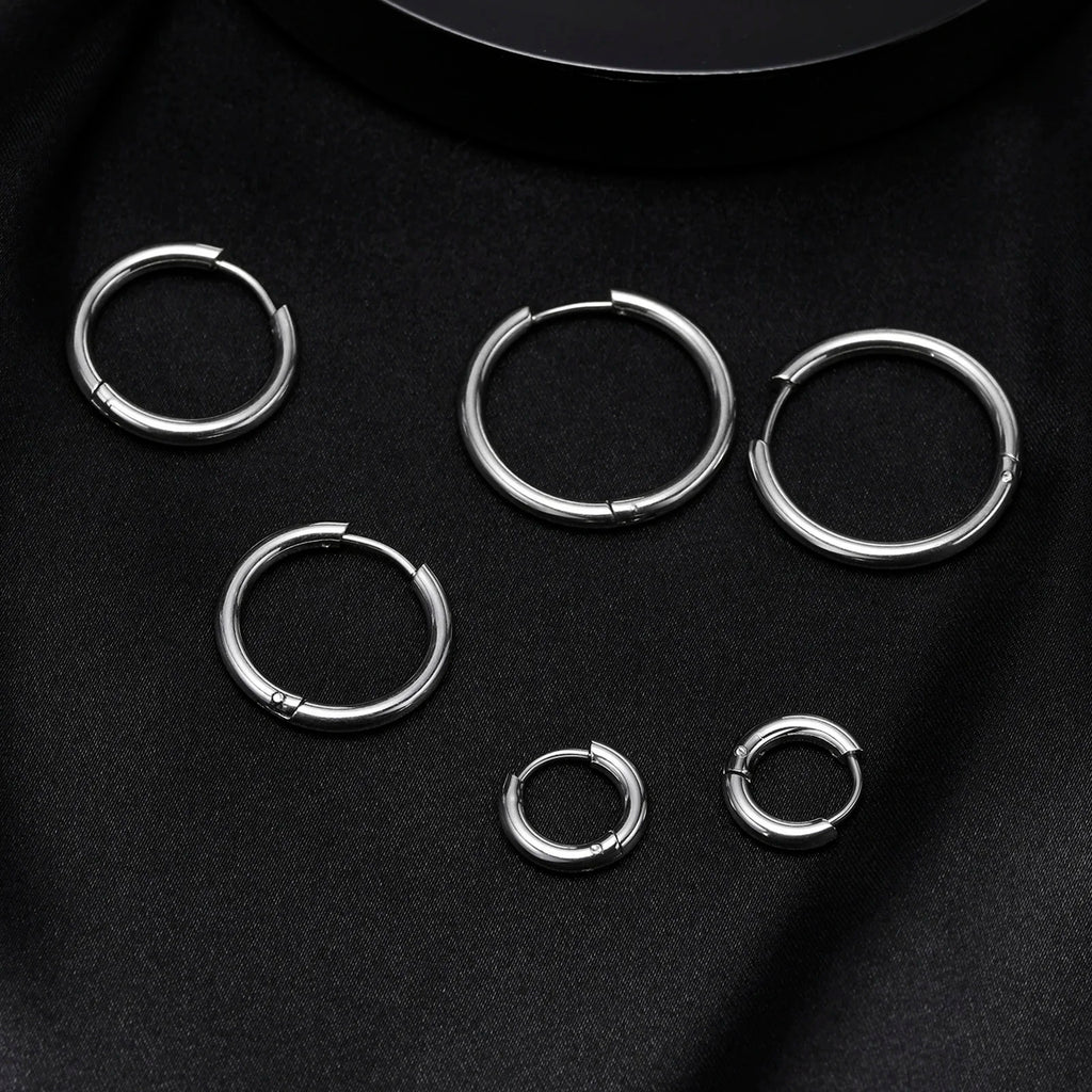 Classic Stainless Steel Hoop Earring for Men Boys,Anti Allergy Metal Huggies Hoop Earring,Simple Male Stacked Earring Jewelry