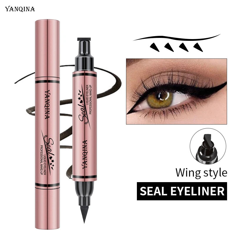 Women's Double-Headed Stamp Eyeliner Large-Capacity Liquid Black Winged Cat-Eye Makeup Tool Waterproof for Eye Beauty mbzr