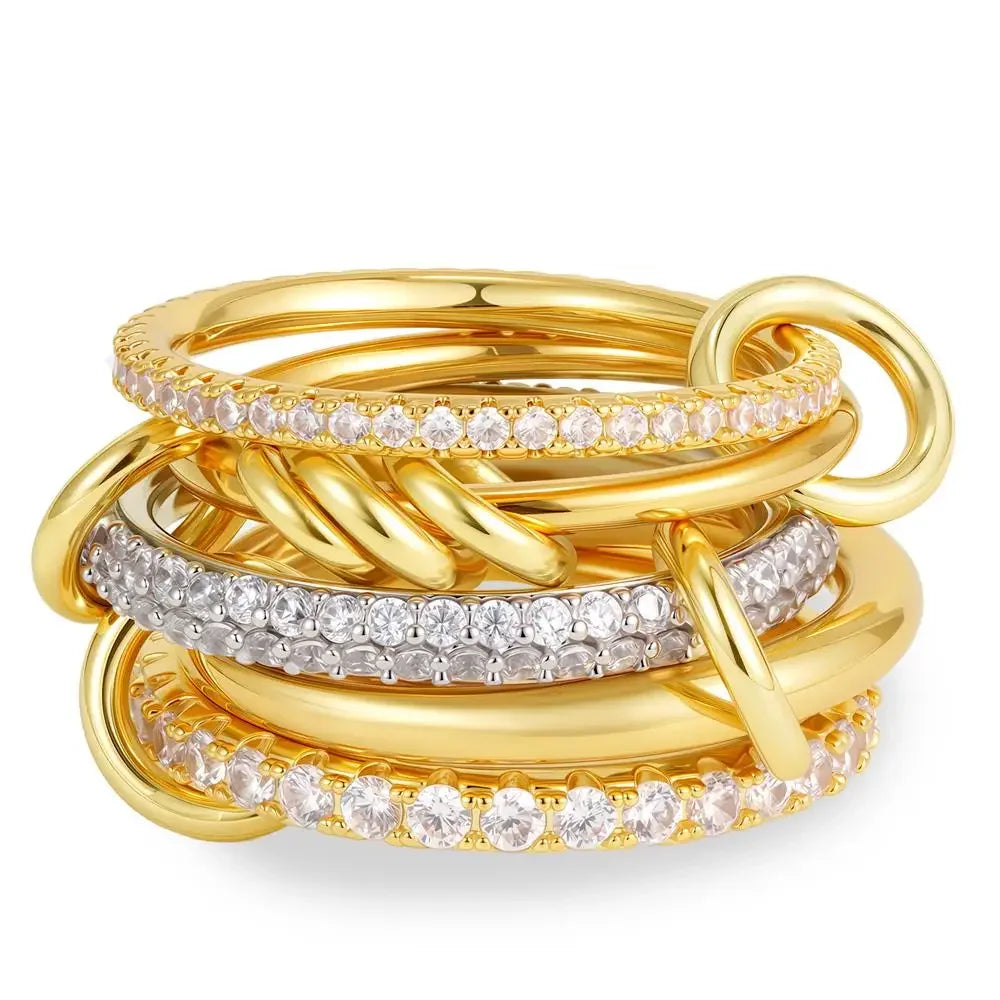 316 Stainless Steel PVD Mixed Metals Multi Layered Finger Rings Shiny CZ Zircon Stackable Ring Set Non Tarnish Dainty Jewelry
