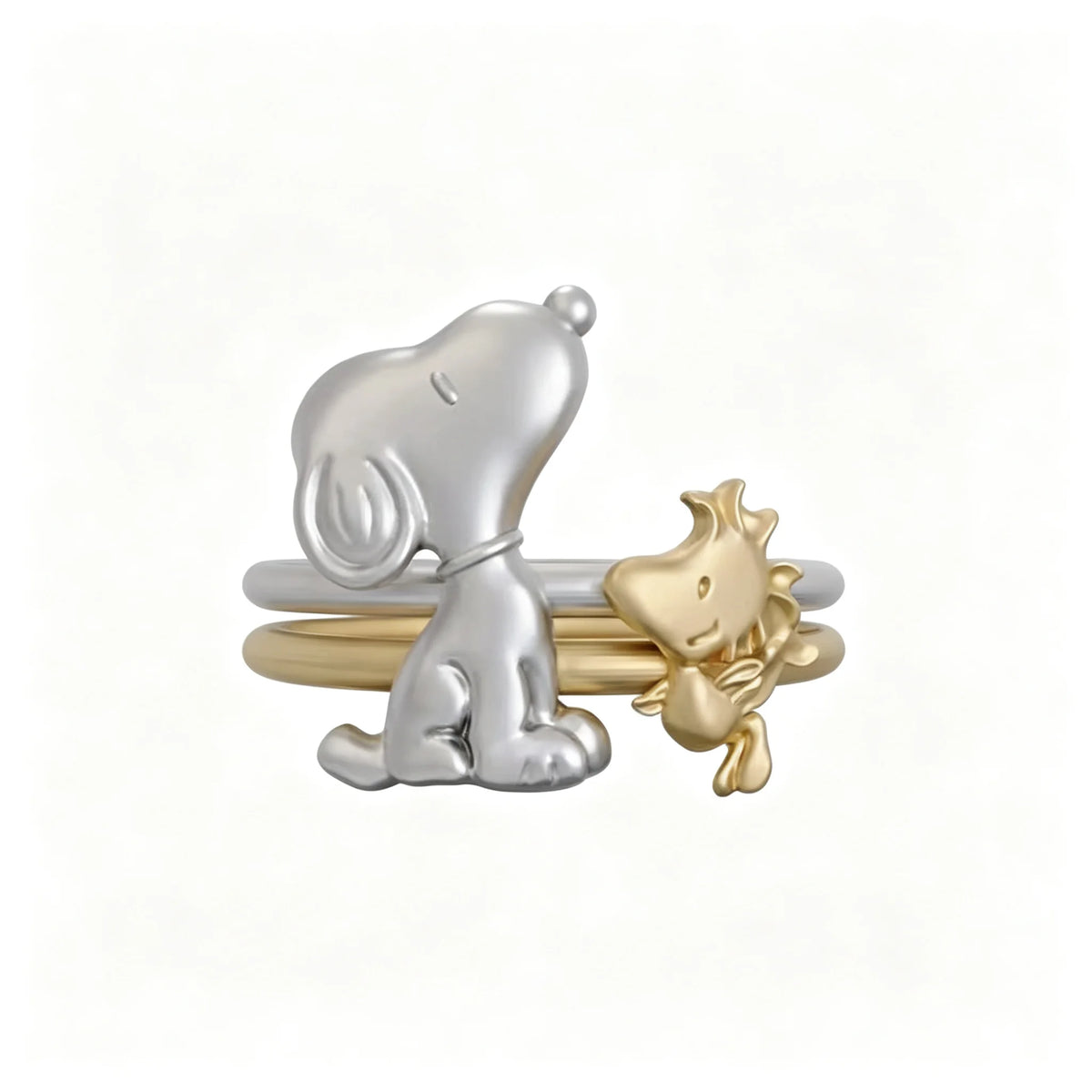 Snoopy woodstock stackable ring set peanuts cartoon adjustable open rings kawaii two tone couple matching jewelry gift