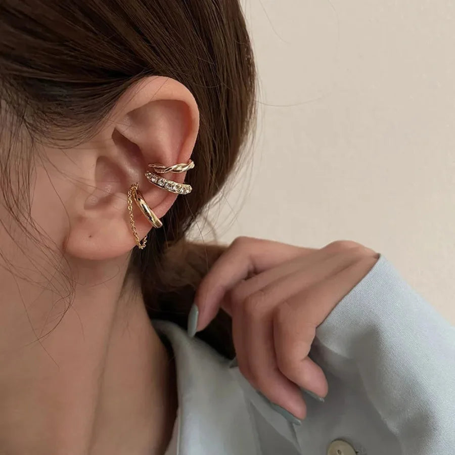 3pcs Irregular Cross Zircon Ear Clip Earring for Women Fashion Simple Geometry No Piercing Ear Cuff Party Jewelry Christmas Gif