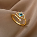 Lucky Turkish Blue Evil Eye Open Ring Adjustable Stainless Steel Trend Wedding Band Couple Jewelry Gift for Women (NO GIFT BOX) mbzr