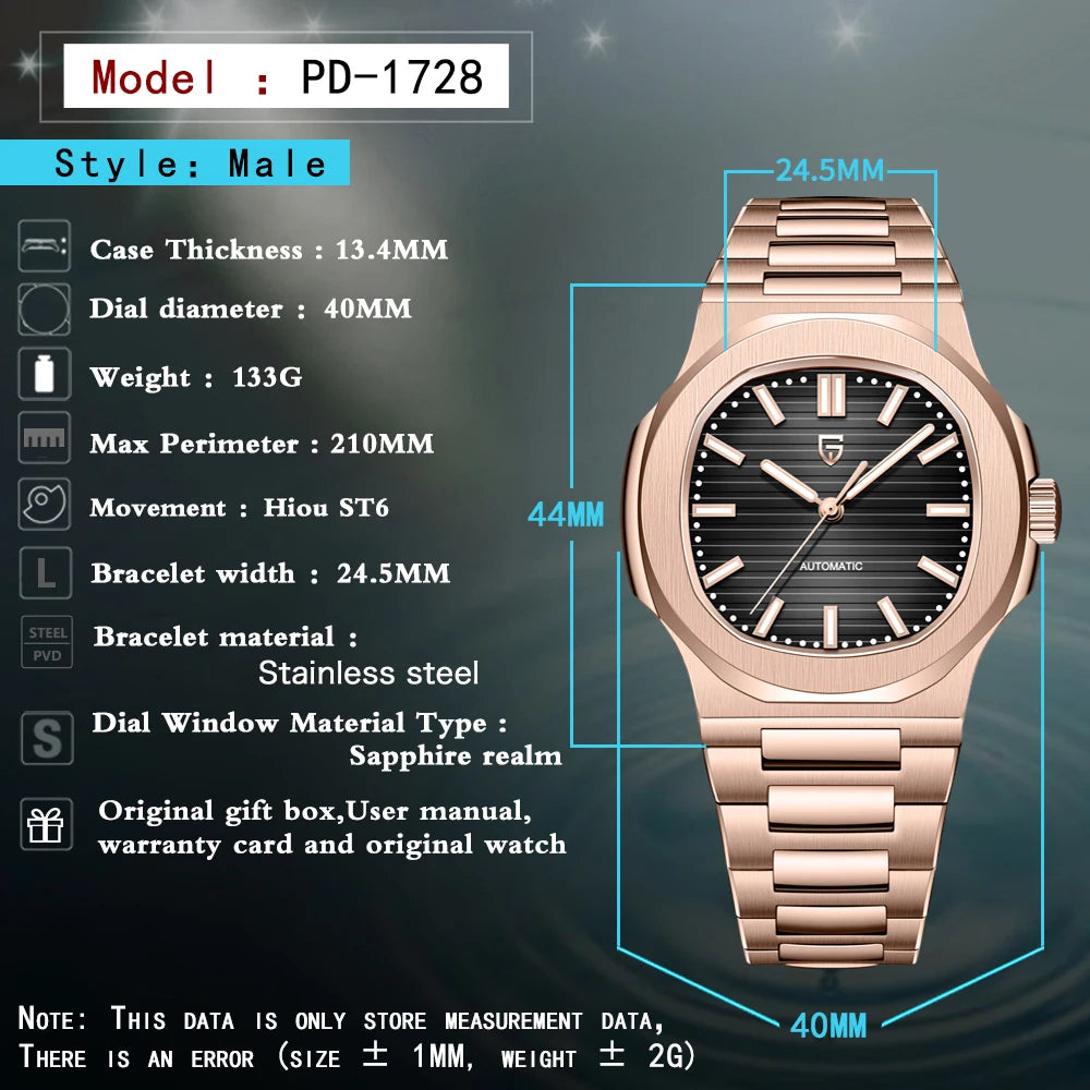 PAGANI DESIGN New Men's Watches Luxury Rose Gold Automatic Watch For Men Mechanical Wristwatch Waterproof AR Sapphire Clock 2026