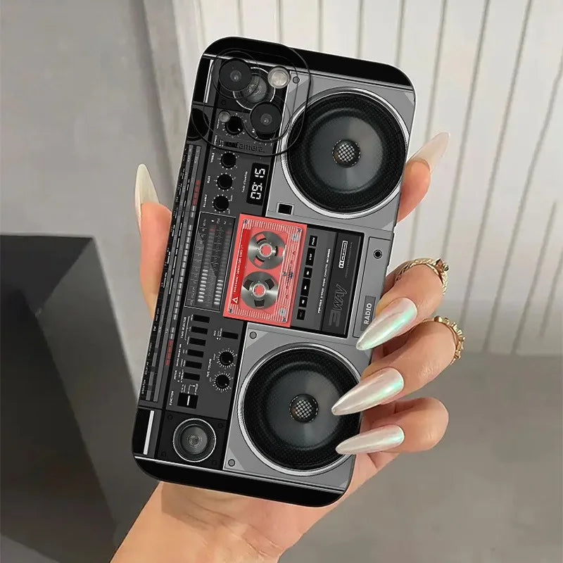 Phone case: audio pattern black, fashionable and popular suitable for iPhone 17/16/15/14/13/12/11 Pro Promax Plus phone case