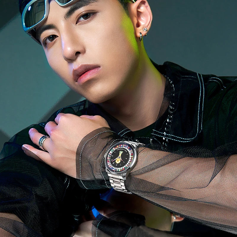 Mark Fairwhale 2026 Fashion Quartz Watches for man Rotatable Flag Dial Waterproof Luminous Wheel Fashion relógios masculino