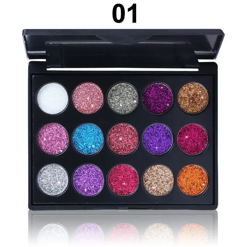 15 Colors Glitter Eye Shadow Shiny Pigment Professional Eye Makeup Palette Long-lasting Make Up Eyeshadow Palette Party Cosmetic mbzr