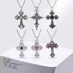 Vnox Gothic Cross Pendant Necklace, Vintage Punk Alloy Cross Chain, Religious Amulet Jewelry Gift for Men Women Hip Hop Necklac