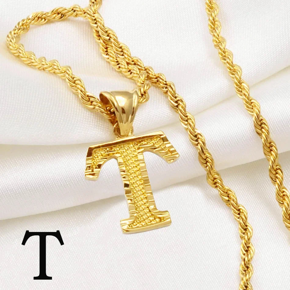 A-Z letter necklace, men's and women's gold-plated initials pendant rope chain, English letter jewelry Daily WearO mbzr