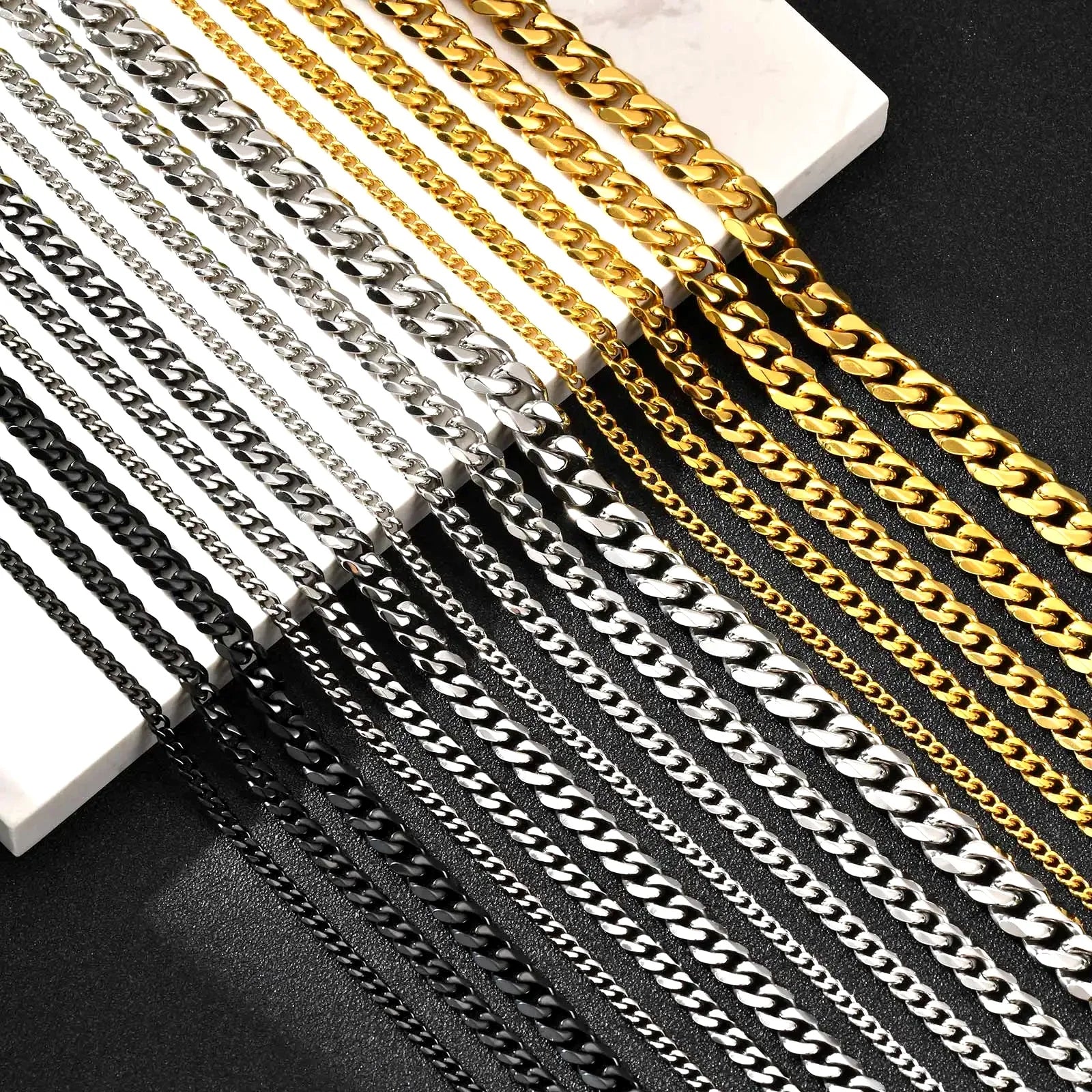 3/5/7mm Stainless Steel Cuban Link Chain Stainless Steel Necklace, Punk Hip-hop Choker for Men, Fashion Jewelry Accessories
