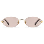 Peekaboo Fashion Oval Sun Glasses for Women Metal Men Rimless Sunglasses Round Unisex Brown Black Uv400 Female Trendy Gift