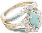 3 PCS Natural Turquoise Diamond Ring Set - Western Jewelry Silver Color Rings for Women - Bohemian Joint Knuckle Finger Rings With Sparkling Natural Gemstone