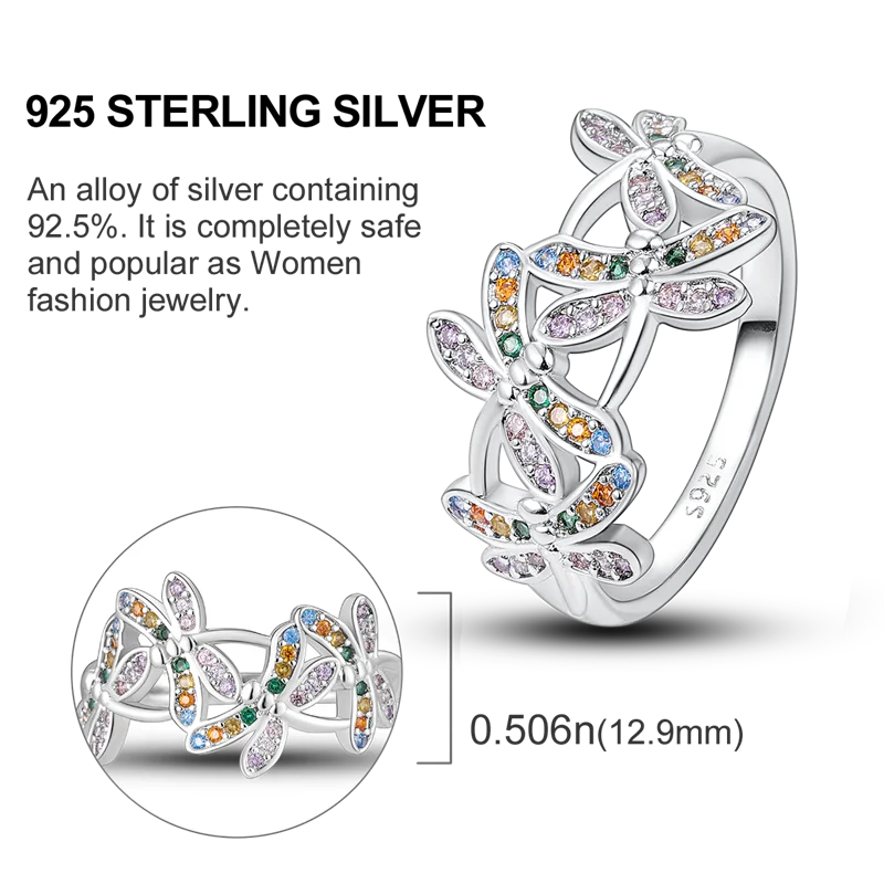 Original 925 Sterling Silver Ring Colorful Diamonds Cubic Zircon Finger Ring for Women