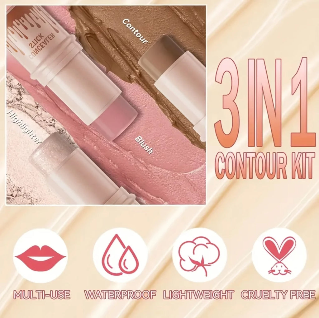 3-piece contour stick set, including blush stick, highlighter stick, bronzer stick, and eyeliner, refreshing and non-greasy, wat mbzr