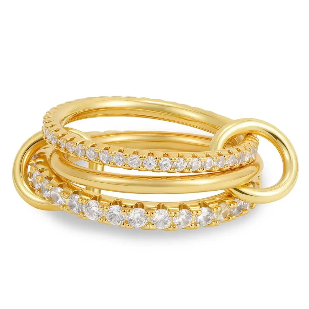 316 Stainless Steel PVD Mixed Metals Multi Layered Finger Rings Shiny CZ Zircon Stackable Ring Set Non Tarnish Dainty Jewelry