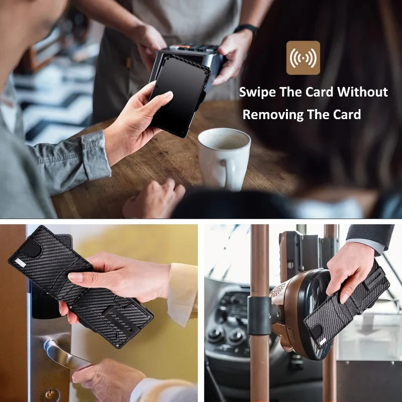 Men's Minimalist Pop Up Wallet, RFID Blocking Slim Card Holder with Money Clip & ID Window, Holds 9-13 Cards, Compact Smart Metal Wallet for Daily Business Travel Use mbzr
