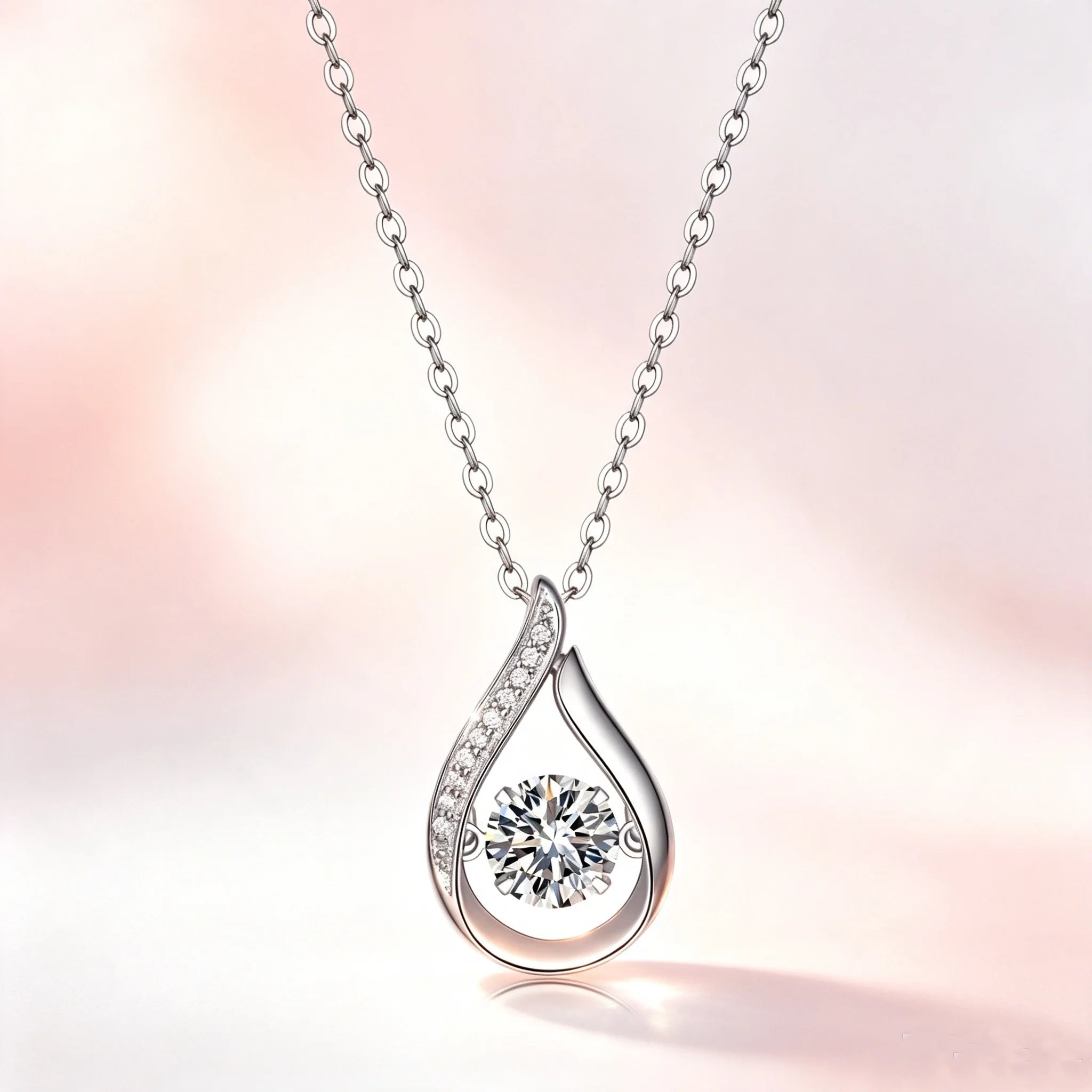 925 Sterling Silver Teardrop Shape Moissanite Pendant Necklace for Women, Round Brilliant Cut Center Stone Dainty Water Drop Charm Chain, Elegant Wedding Bridal Jewelry, Valentine's Day Anniversary Birthday Proposal Gift for