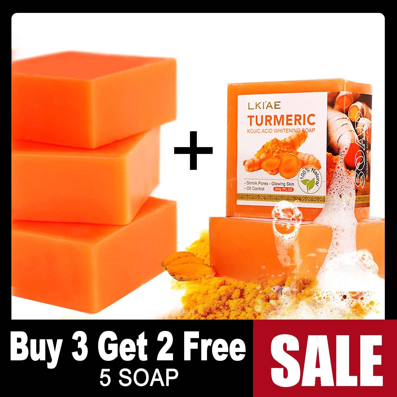 LKIAE Organic Turmeric Soap Bar, Natural Herbal Hand Made Whitening Soap, Reduce Melanin, Pimples, Acne, For Face And Body,200g mbzr