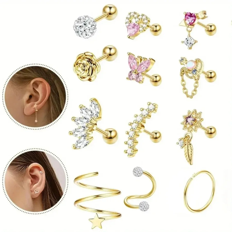 Bobisty 1PC Stainless Steel Cartilage Earring Stud for Women Flower Heart Hypoallergenic Screw Back Earrings Piercing Jewelry