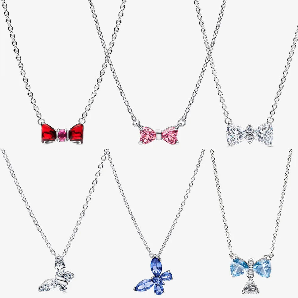 925 Sterling Silver Pave Heart & Butterfly Necklace Women Jewelry DIY Birthday,Anniversary,Engagement,Wedding Gift plata de ley mbzr