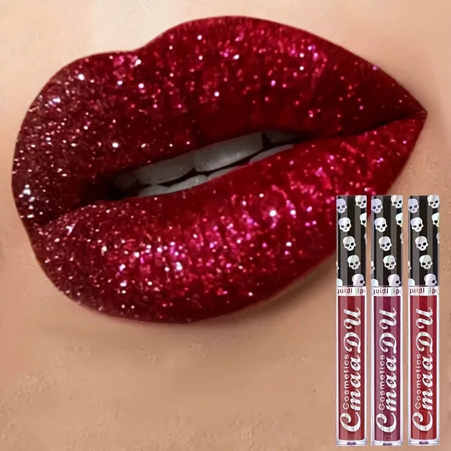 3PCS Skull Lip Gloss Set – Long-Lasting, Easy to Remove, Shiny Lipstick for Women, Ideal for Music Festivals, Halloween, mother' mbzr