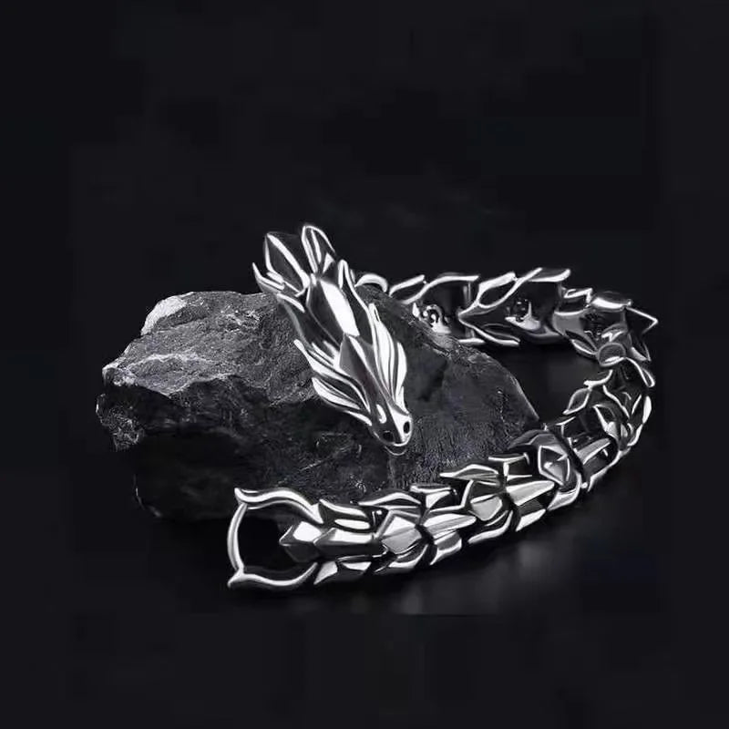 Vintage Personality Dragon Head Stainless Steel Chain Bracelet for Men Women Style Dragon Bone Bangle Hip Hop Rock Jewelry