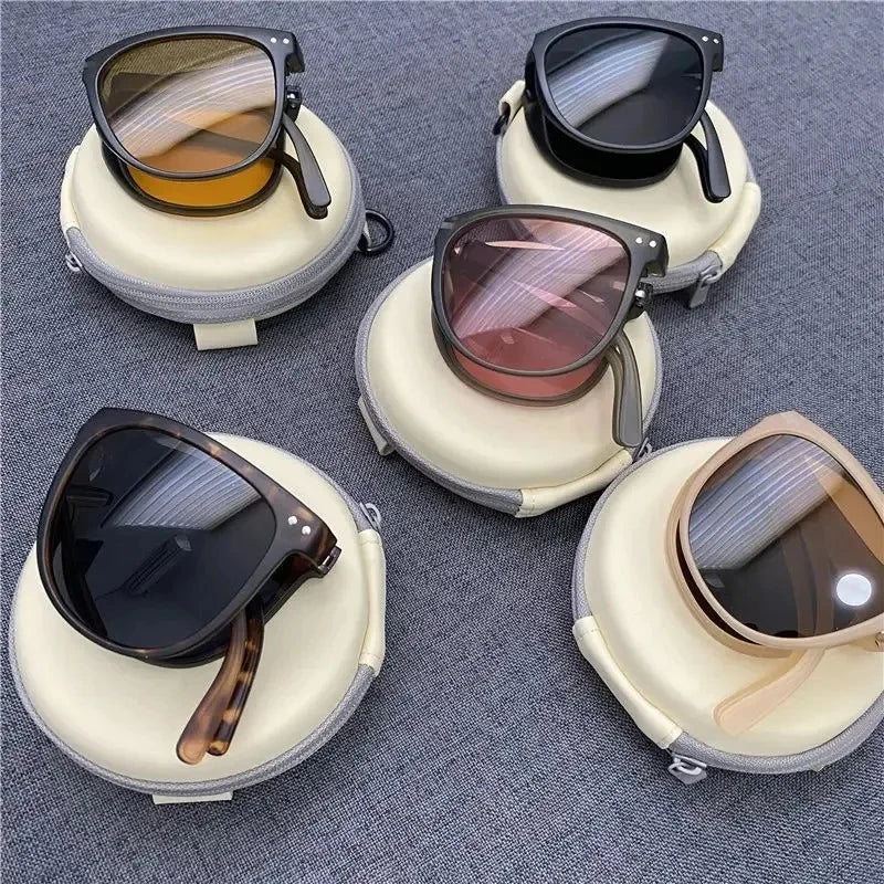 Foldable Sunglasses Square Frame UV Protection for Women Portable Folding Driving Sun Glasses Compact Travel Outdoor Eyewear