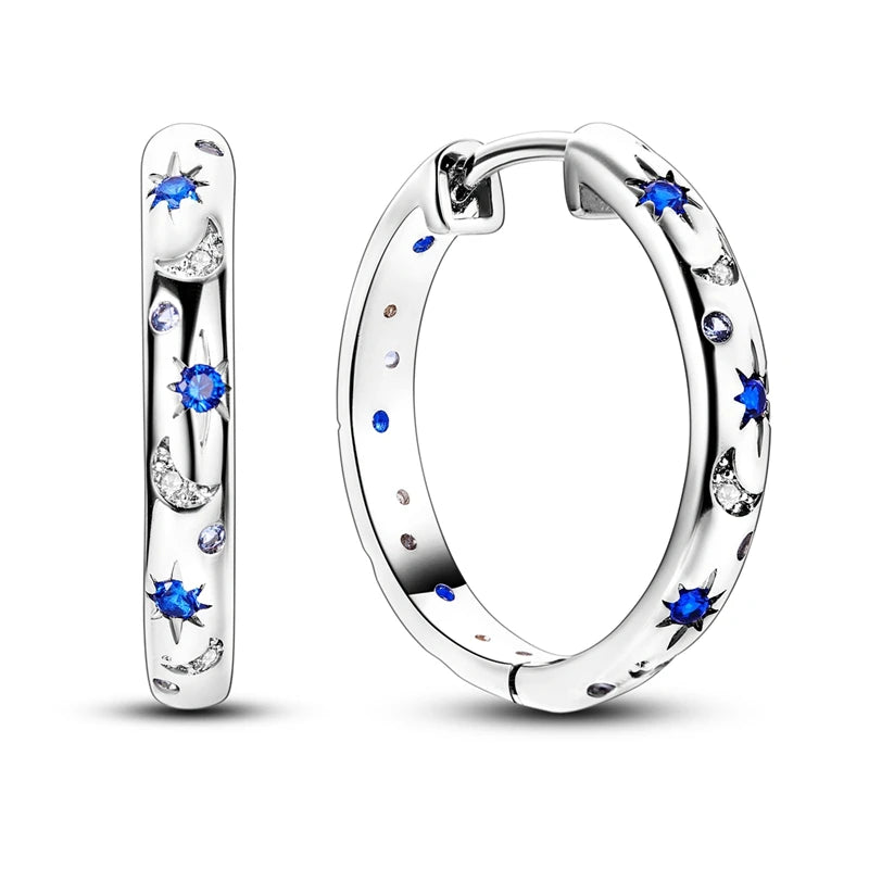 MULA 925 Sterling Silver Sun Moon Stars Hoop Earrings Classic Simple Fashion Jewelry