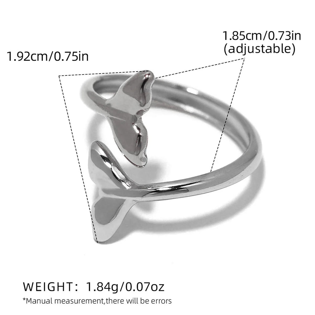 Fish Tail Stainless Steel Rings for Women New Design Metalic Texture 18 K Plated Finger Ring Waterproof Beach Vacation Jewelry