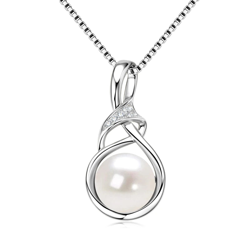 OXTAO Natural Freshwater Pearl Infinity Pendant Jewelry Moissanite Charm Necklaces