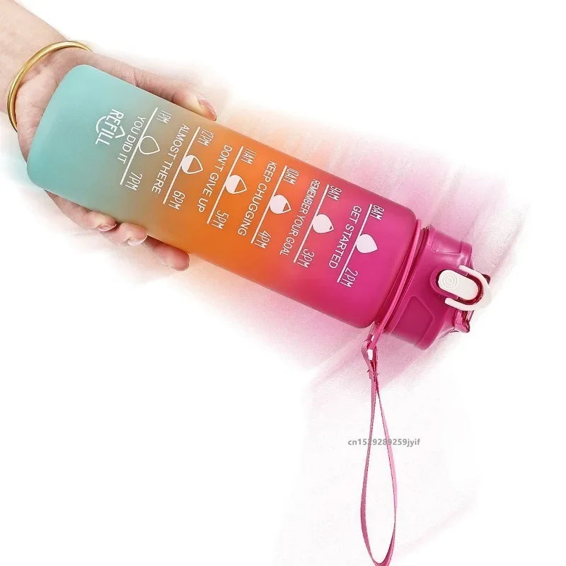 1pc Gradient Sports Water Bottle with Straw & Time Marker for Outdoor Fitness Hiking & Gym Leakproof Travel Water Bottle mbzr