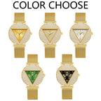 YaLaLuSi Geometric Triangle Rhinestone Ladies Wristwatch Full Paved Crystal Dial Gold Mesh Bracelet Quartz Fashion Women Dress Watch