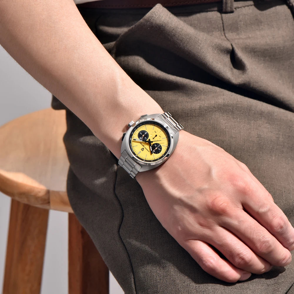 PAGANI DESIGN Men's Watch Yellow Dial Quartz Chronograph Watch Men Japan VK63 Sapphire glass Wrist Watch Men 2026 New Waterproof