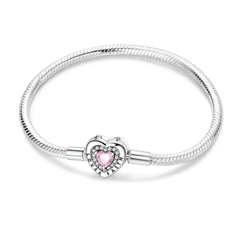 Silver 925 Bracelet Original Bracelets Colorful Zircon Heart Flower Cat Snake Chain For DIY Charms 17-20CM Luxury Jewelry Gifts mbzr