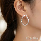 925 Sterling Silver Twisted Hoop Earrings Shiny Polished Textured Circle Earrings Hypoallergenic Premium Women Fashion Jewelry