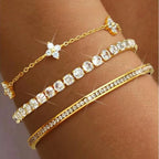 3PC Stackable Bracelet Set for Women Adjustable 14K Gold-Plated & Silver Stainless Steel Tennis Bracelets with Cubic Zirconia, Fashion Accessories for Women Daily Wear