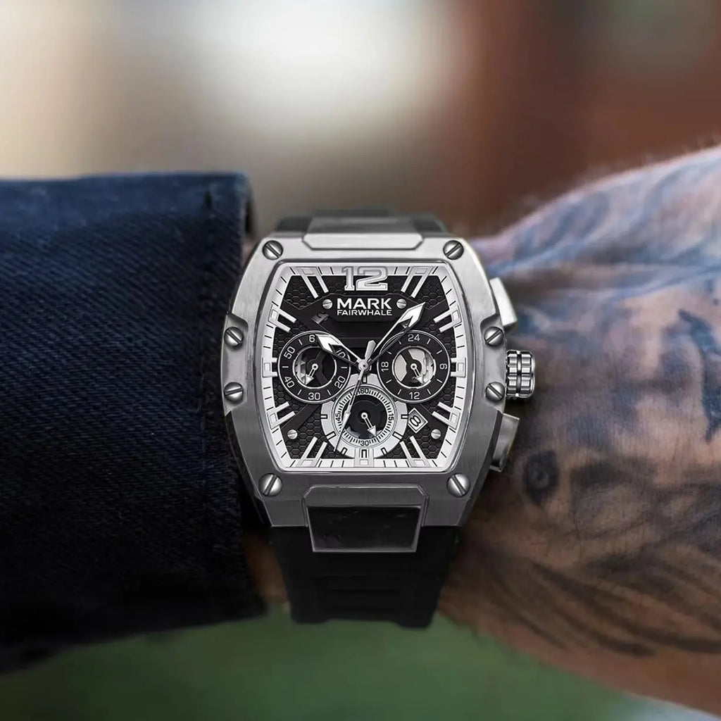 Mark Fairwhale Fashion Large Tonneau Case Man's watch Quartz  Waterproof Luminous Multifunctional Chronograph Sport Watches for man