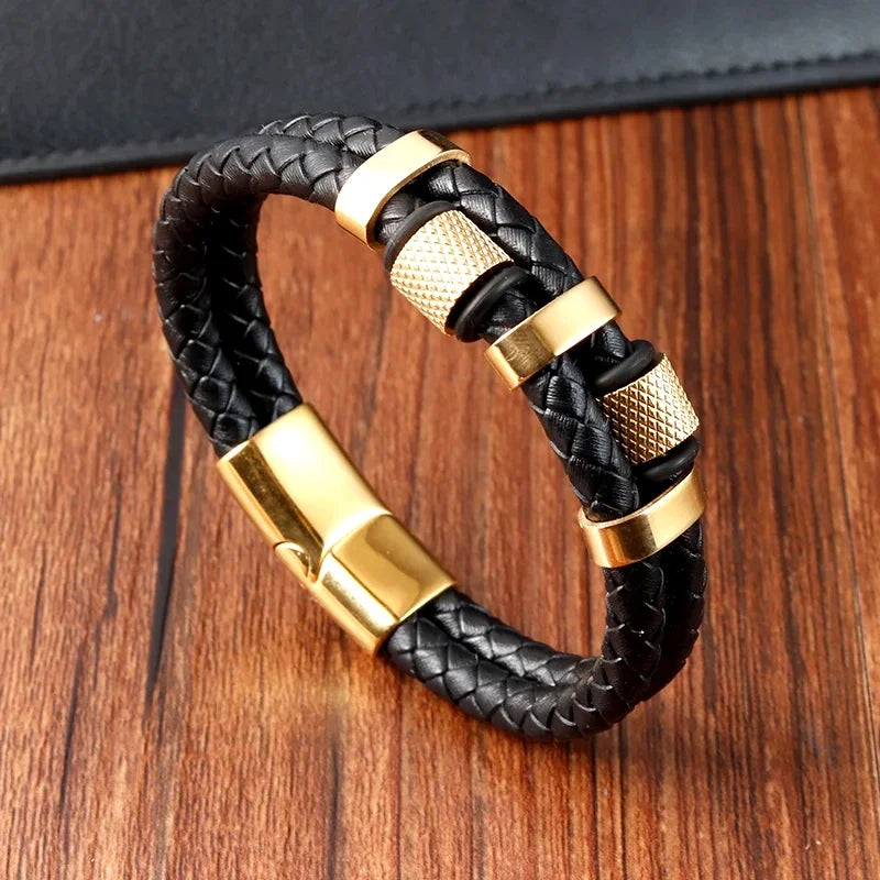 Charm Braid Rope Bracelet For Men Stainless Steel Magnetic Buckle Genuine Leather Bracelets & Bangles Male Female Jewelry