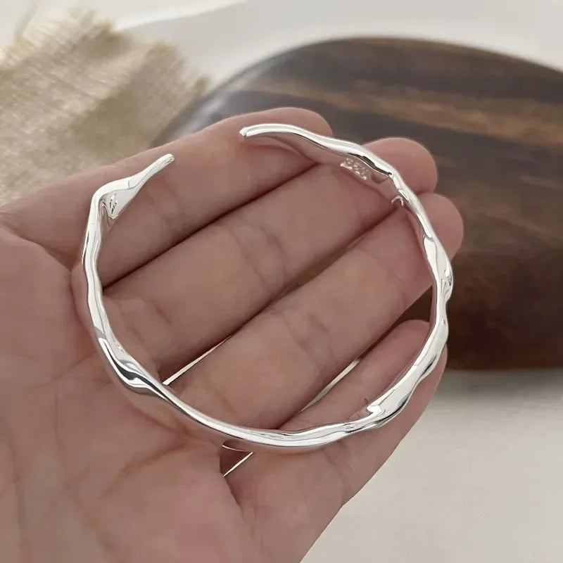 100% Solid 925 Sterling Silver Metal Bracelet for Women Men Vintage Handmade Simple Birthday Gift S-B451