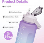 2L Water Bottle With Straw Large Capacity Sports Water Bottle Travel Fitness Sports Portable Drinking Bottles With Time Marker mbzr