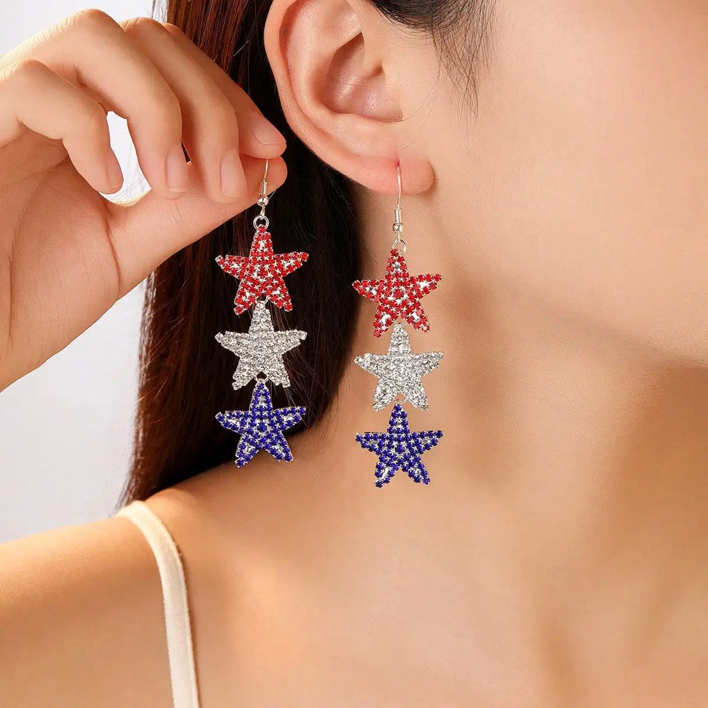 1Pc Simple Independence Day Earrings, Retro Three-Pointed Star Dangle Earrings, Ideal for Festival Parties