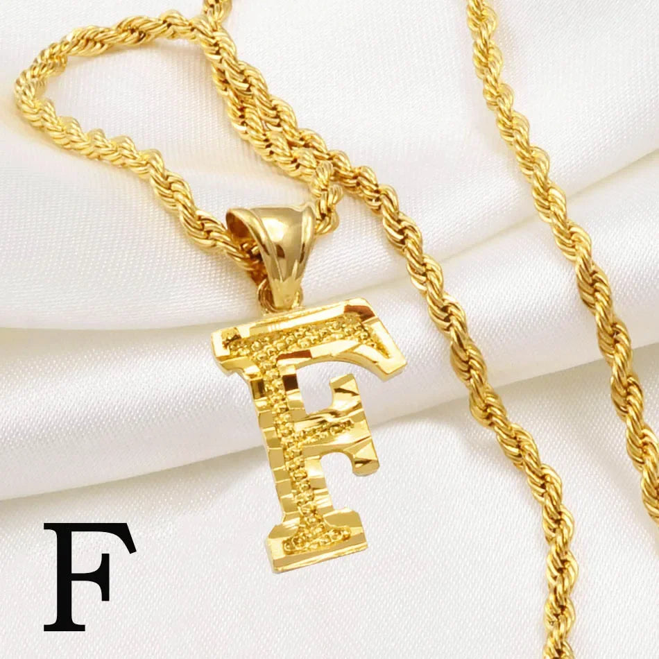 A-Z letter necklace, men's and women's gold-plated initials pendant rope chain, English letter jewelry Daily WearO mbzr