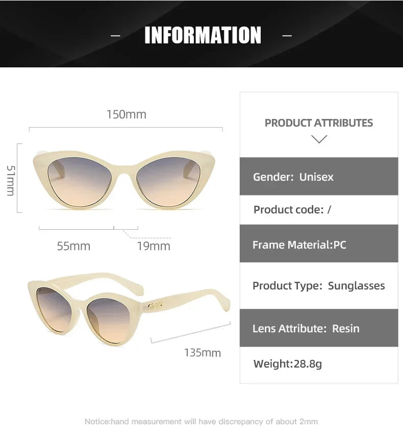 Luxury Eyewear Gradient Anti-reflective Light Vintage Cat Eyes Sunglasses UV400 mbzr