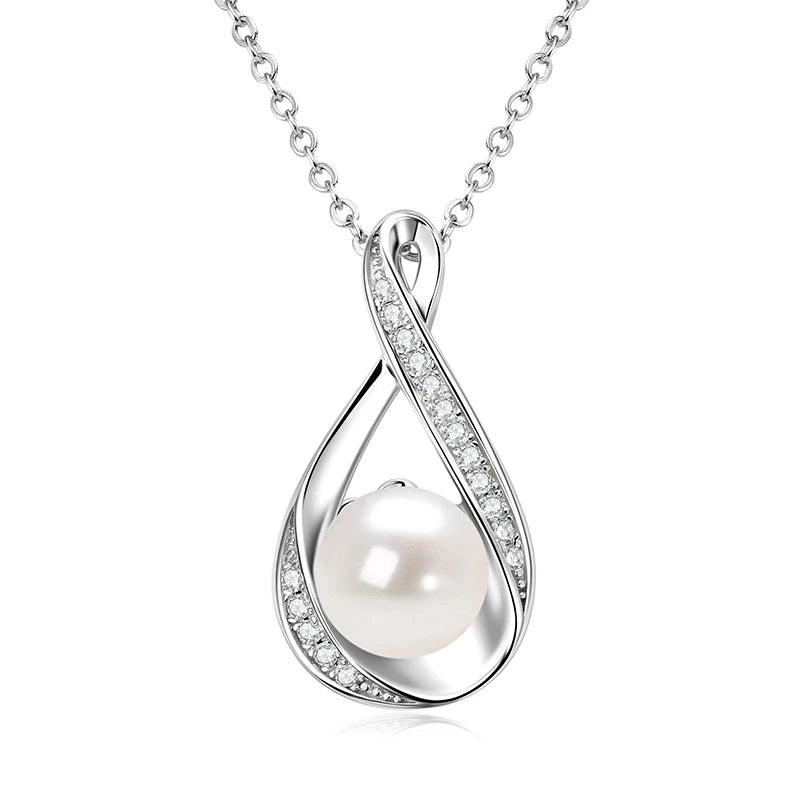 OXTAO Natural Freshwater Pearl Infinity Pendant Jewelry Moissanite Charm Necklaces