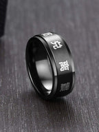 1pc Men's Stainless Steel Yin Yang Bagua Rotating Ring, Black Jewelry Accessory